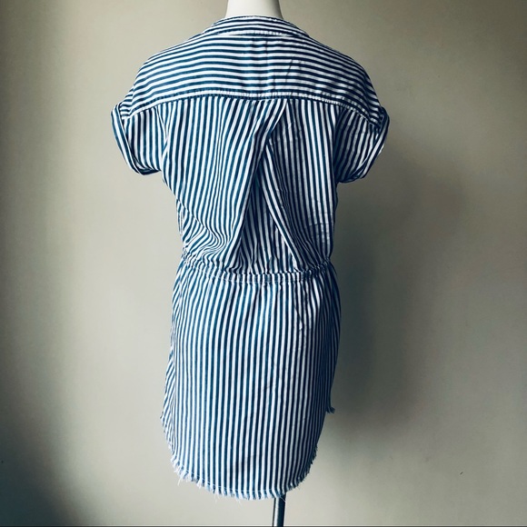 PAIGE Haidee Shift Drawstring Dress in White / Bluebell Stripe S - Picture 10 of 11